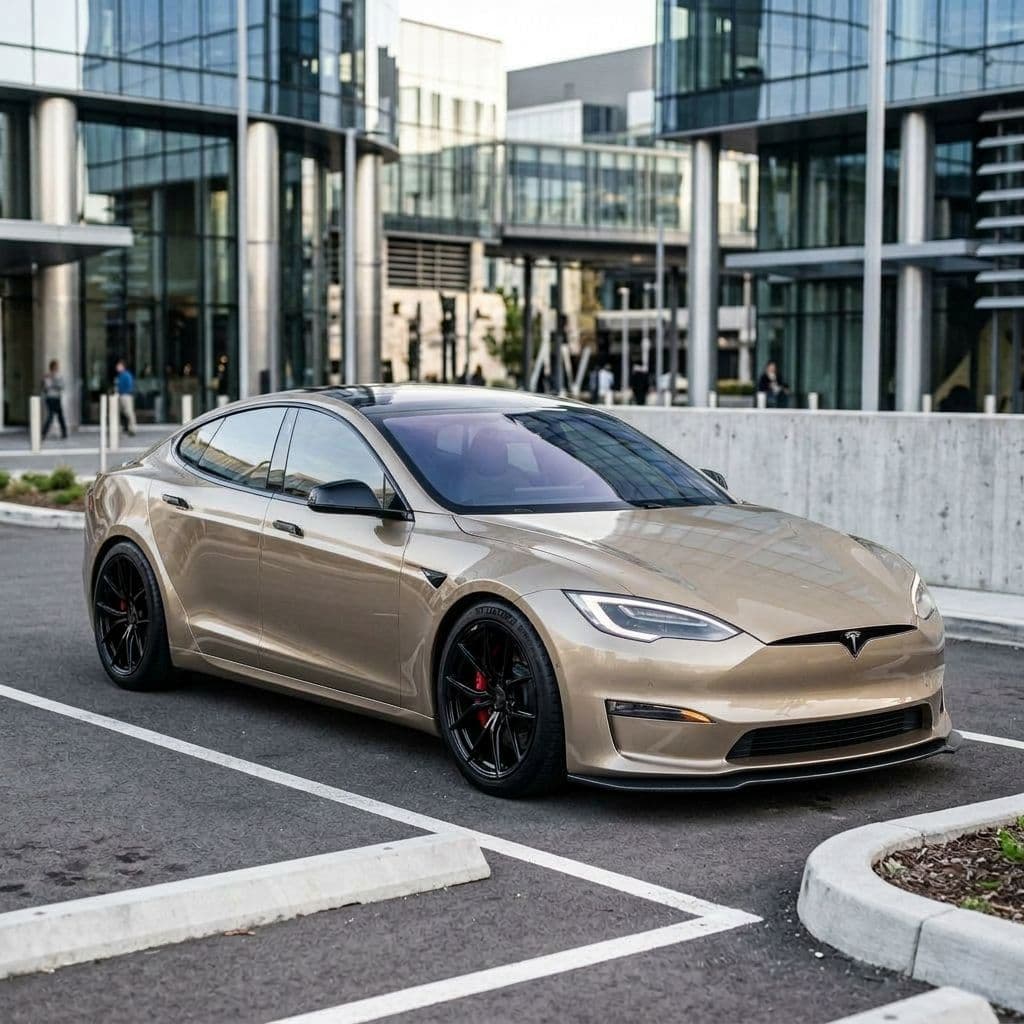 Tesla Model S with Champagne paint job - AI generated preview