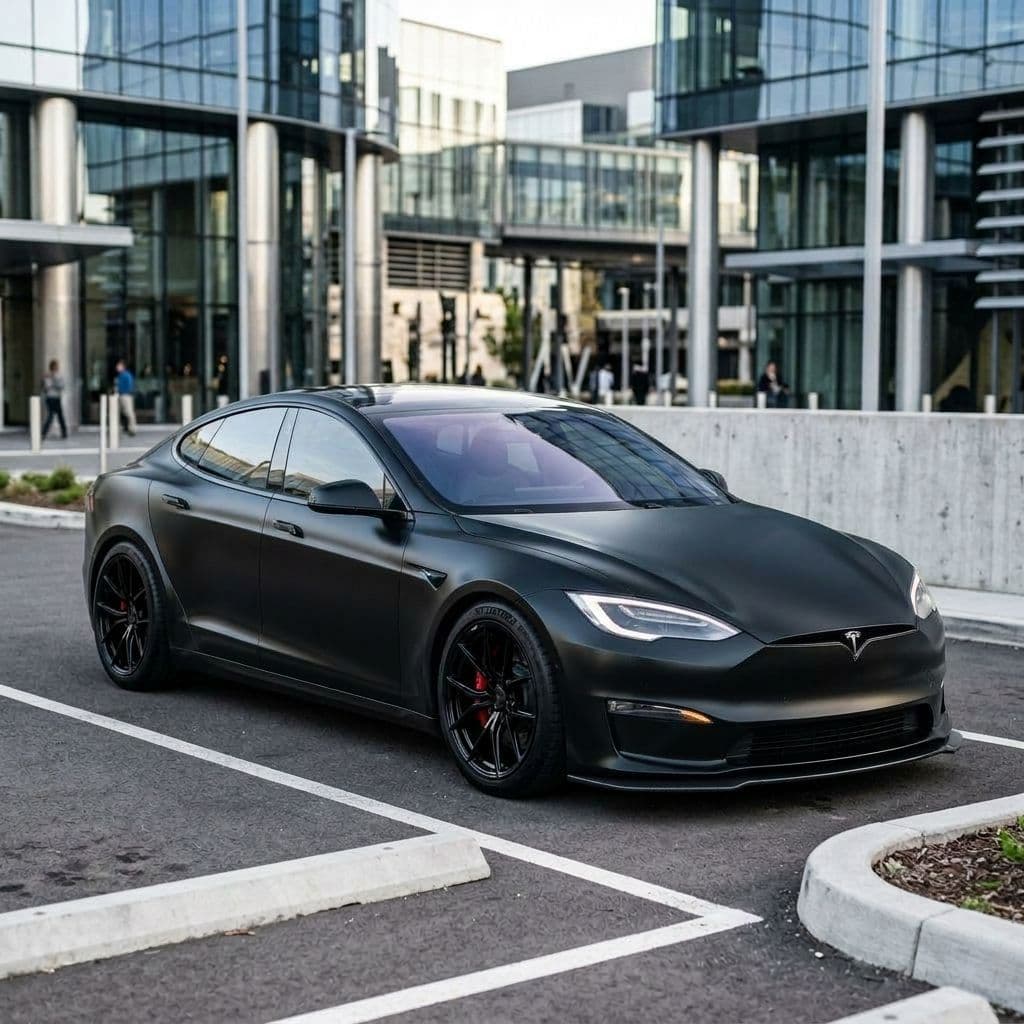 Tesla Model S with Matte Black paint job - AI generated preview