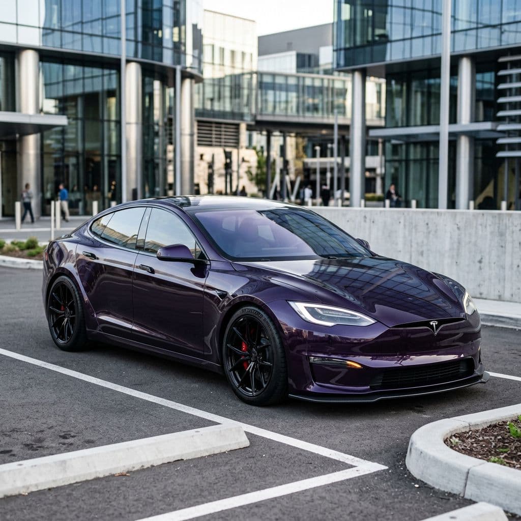 Tesla Model S with Midnight Purple paint job - AI generated preview