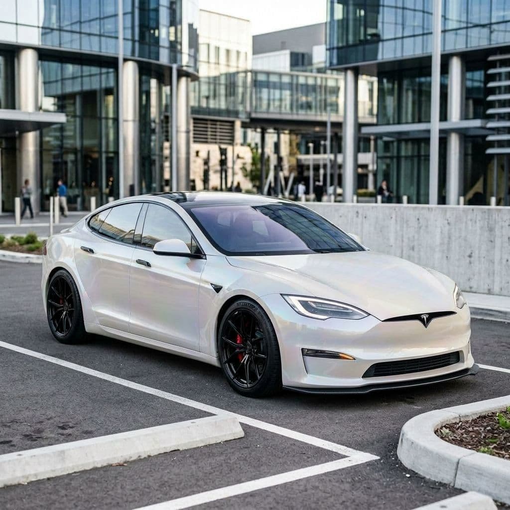 Tesla Model S with Pearl White paint job - AI generated preview