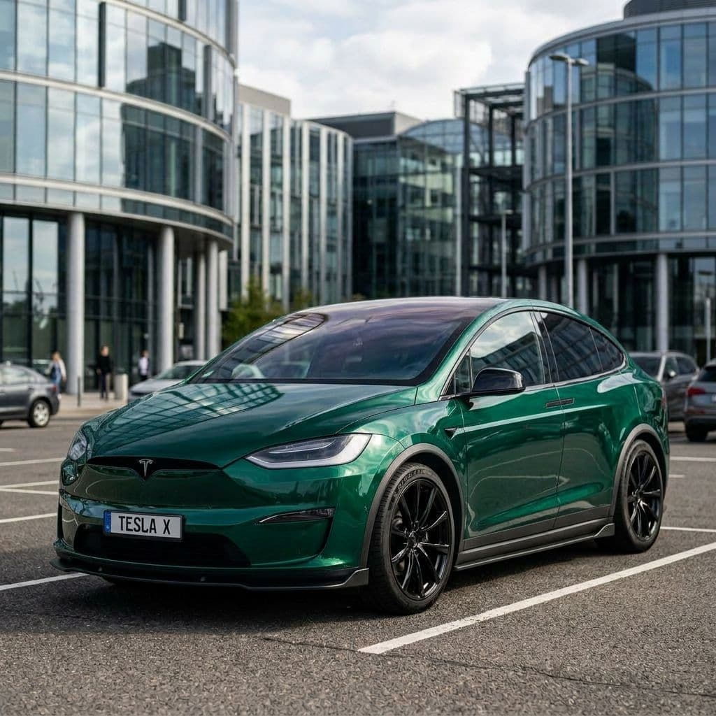 Tesla Model X with Emerald paint job - AI generated preview