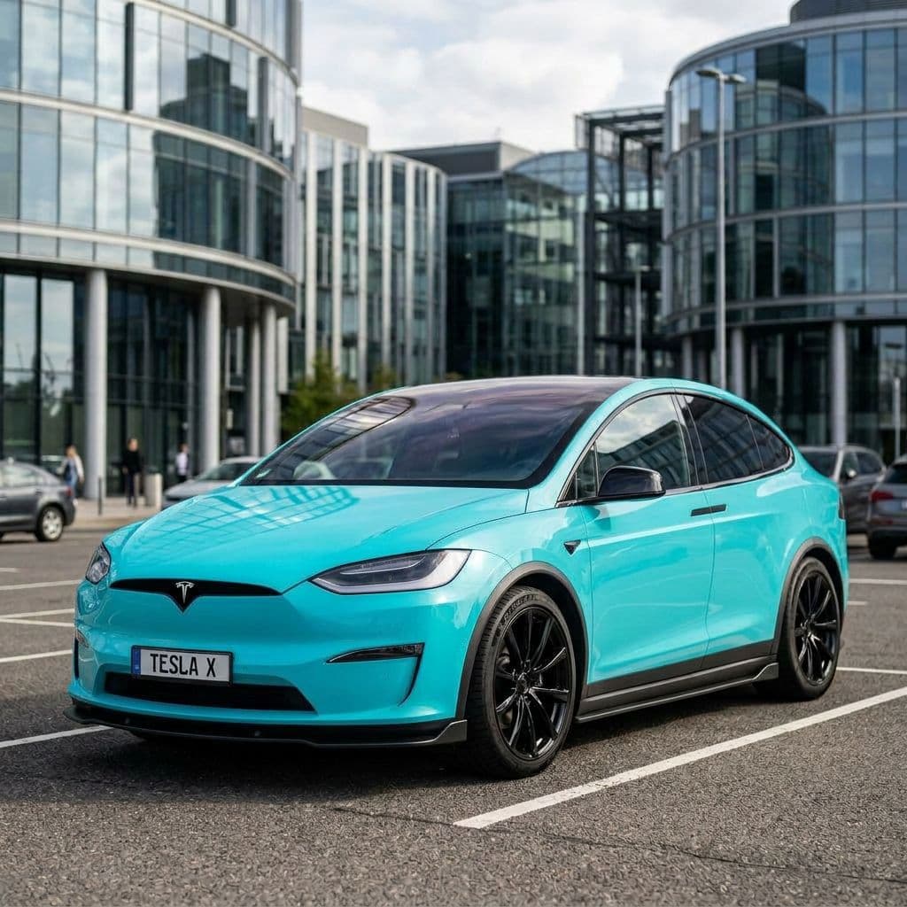 Tesla Model X with Miami Blue paint job - AI generated preview