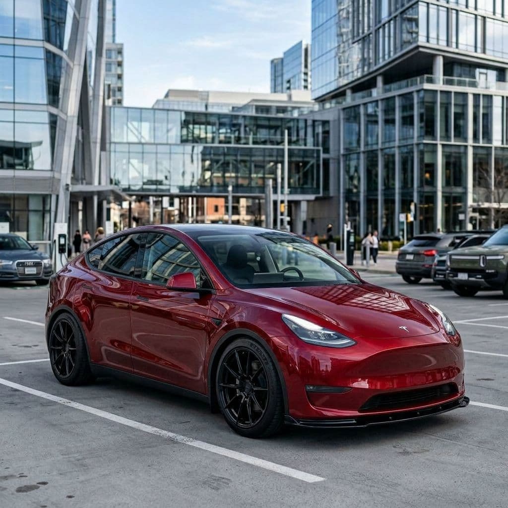 Tesla Model Y with Candy Red paint job - AI generated preview