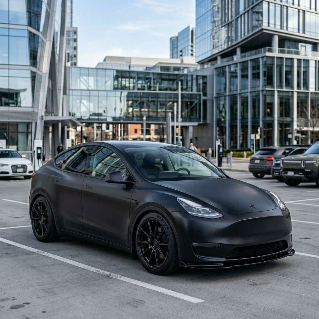 Tesla Model Y with Matte Black paint job - AI generated preview