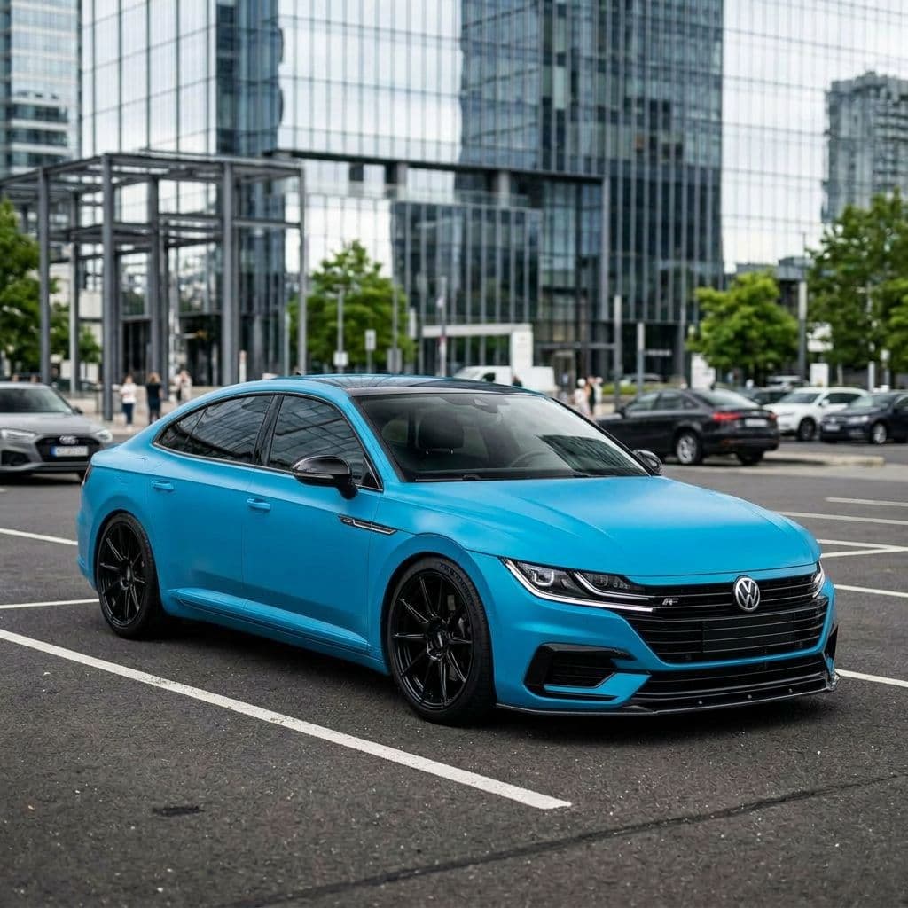 Volkswagen Arteon with Miami Blue paint job - AI generated preview
