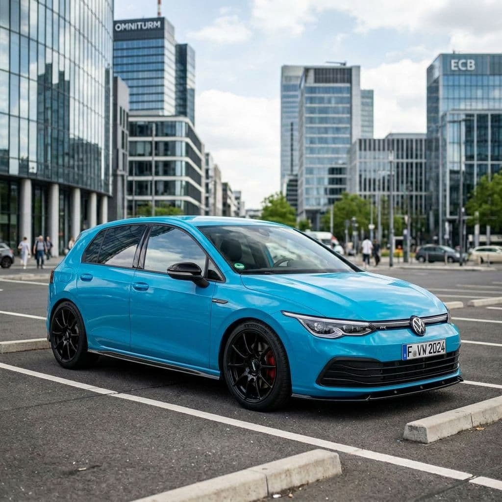 Volkswagen Golf with Miami Blue paint job - AI generated preview