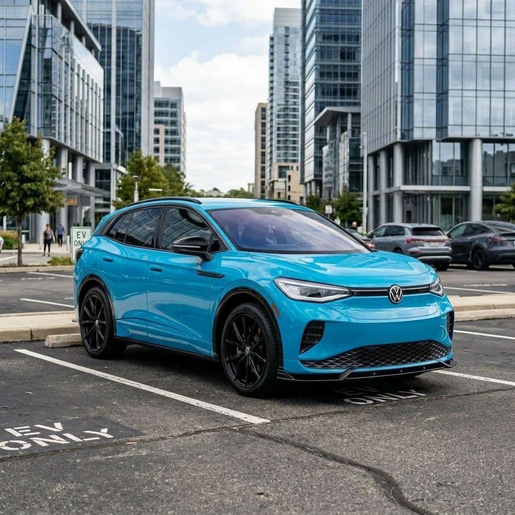 Volkswagen ID.4 with Miami Blue paint job - AI generated preview