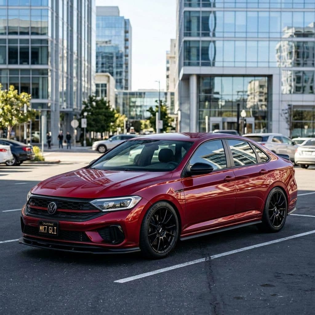 Volkswagen Jetta with Candy Red paint job - AI generated preview