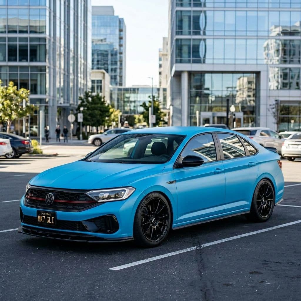 Volkswagen Jetta with Miami Blue paint job - AI generated preview