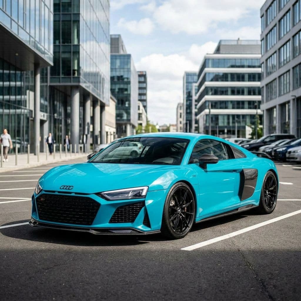 Audi R8 with Miami Blue paint job - AI generated preview
