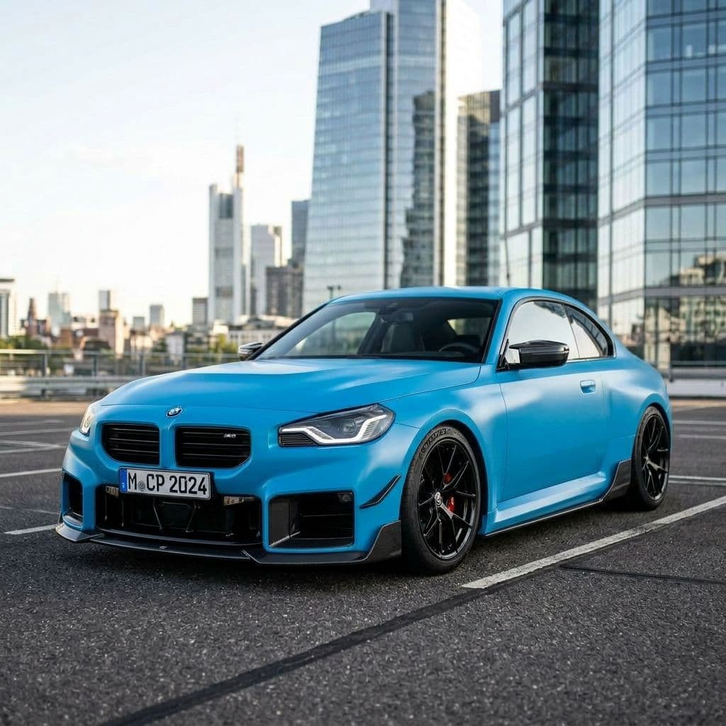 BMW M2 with Miami Blue paint job - AI generated preview