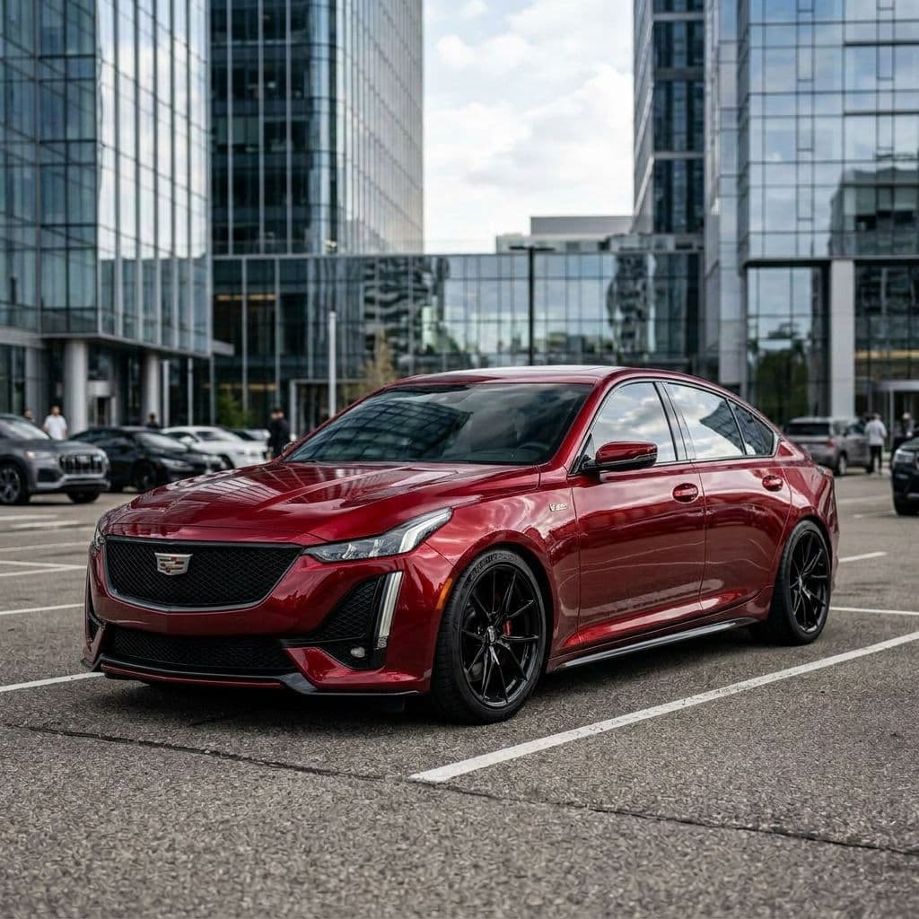 Cadillac CT5 with Candy Red paint job - AI generated preview