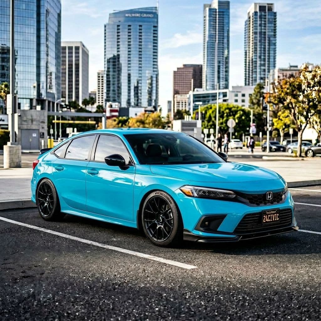 Honda Civic with Miami Blue paint job - AI generated preview