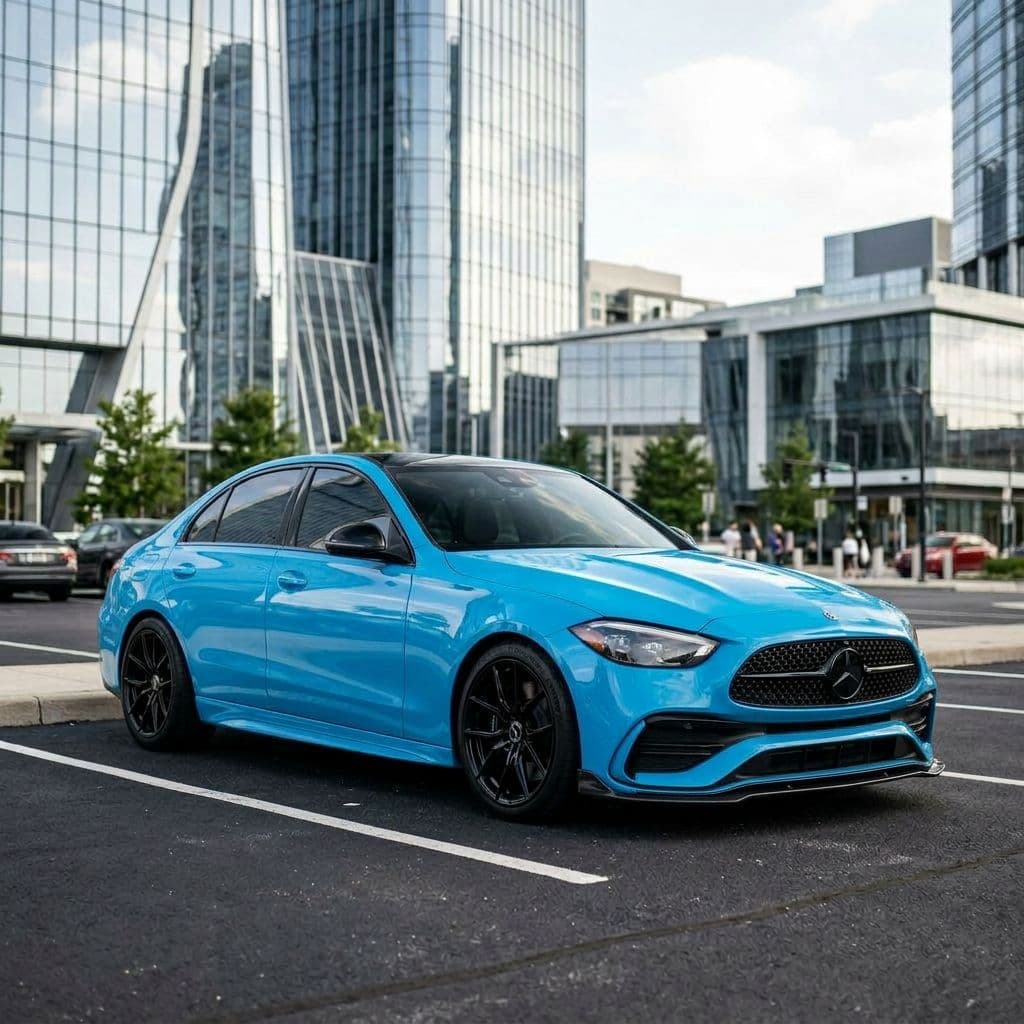 Mercedes-Benz C-Class with Miami Blue paint job - AI generated preview