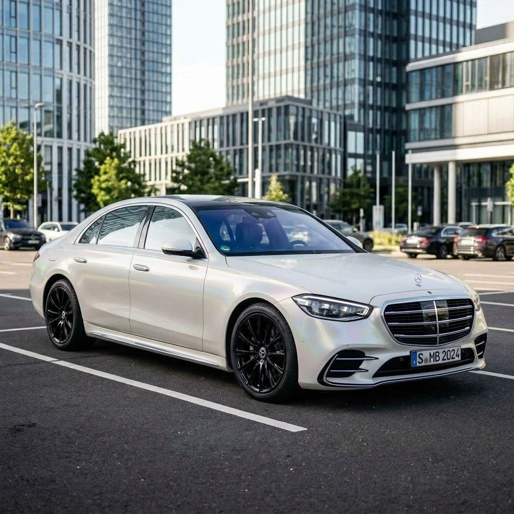 Mercedes-Benz S-Class with Pearl White paint job - AI generated preview
