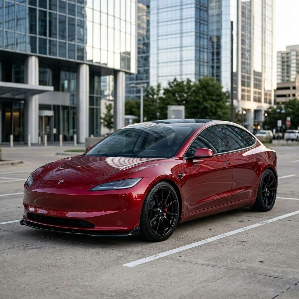 Tesla Model 3 with Candy Red paint job - AI generated preview