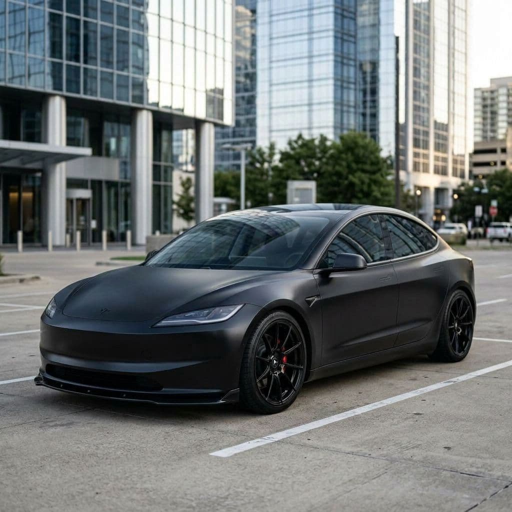 Tesla Model 3 with Matte Black paint job - AI generated preview