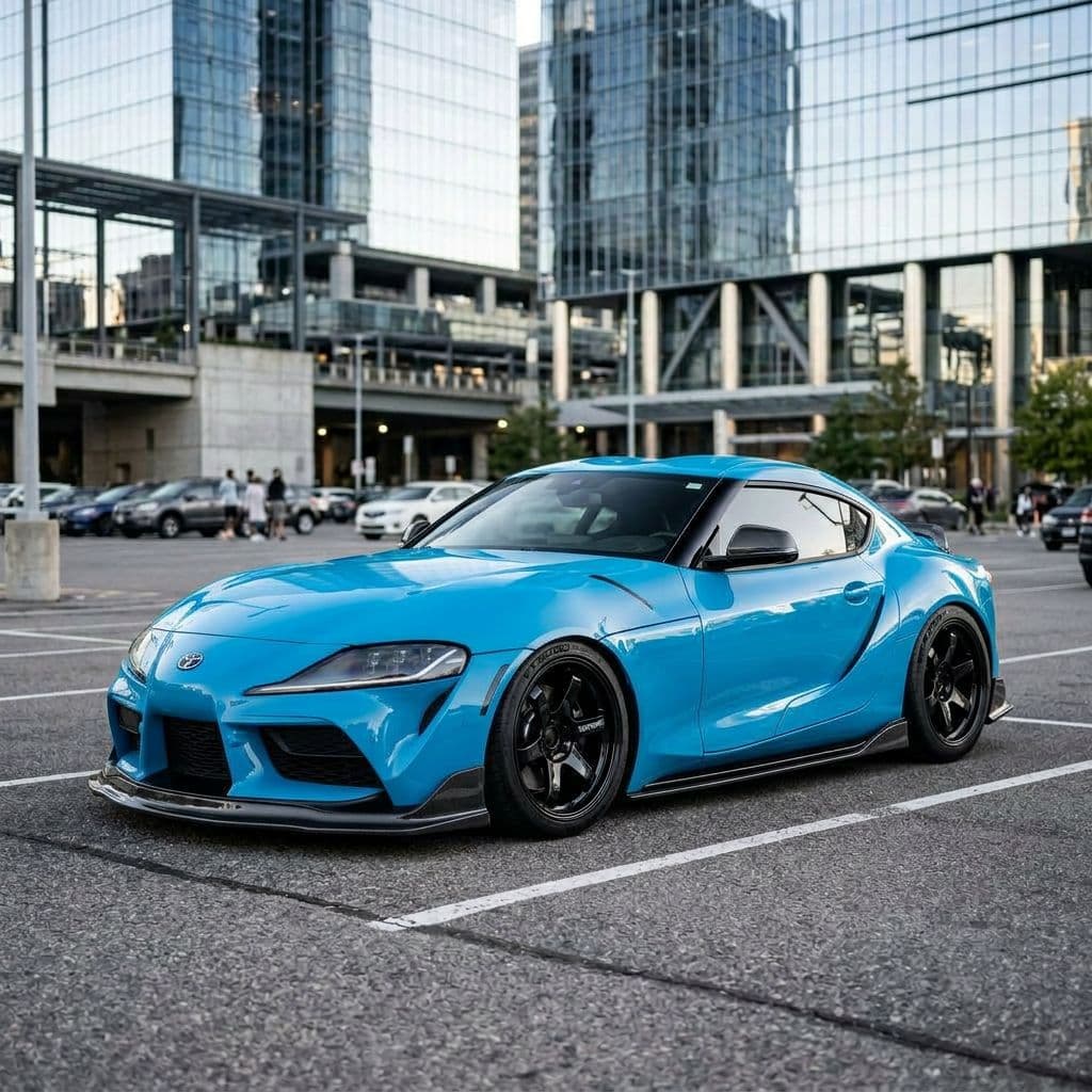 Toyota GR Supra with Miami Blue paint job - AI generated preview