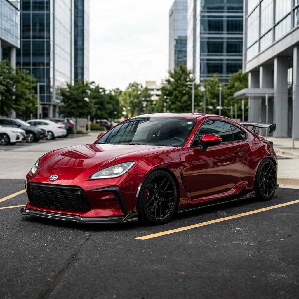 Toyota GR86 with Candy Red paint job - AI generated preview