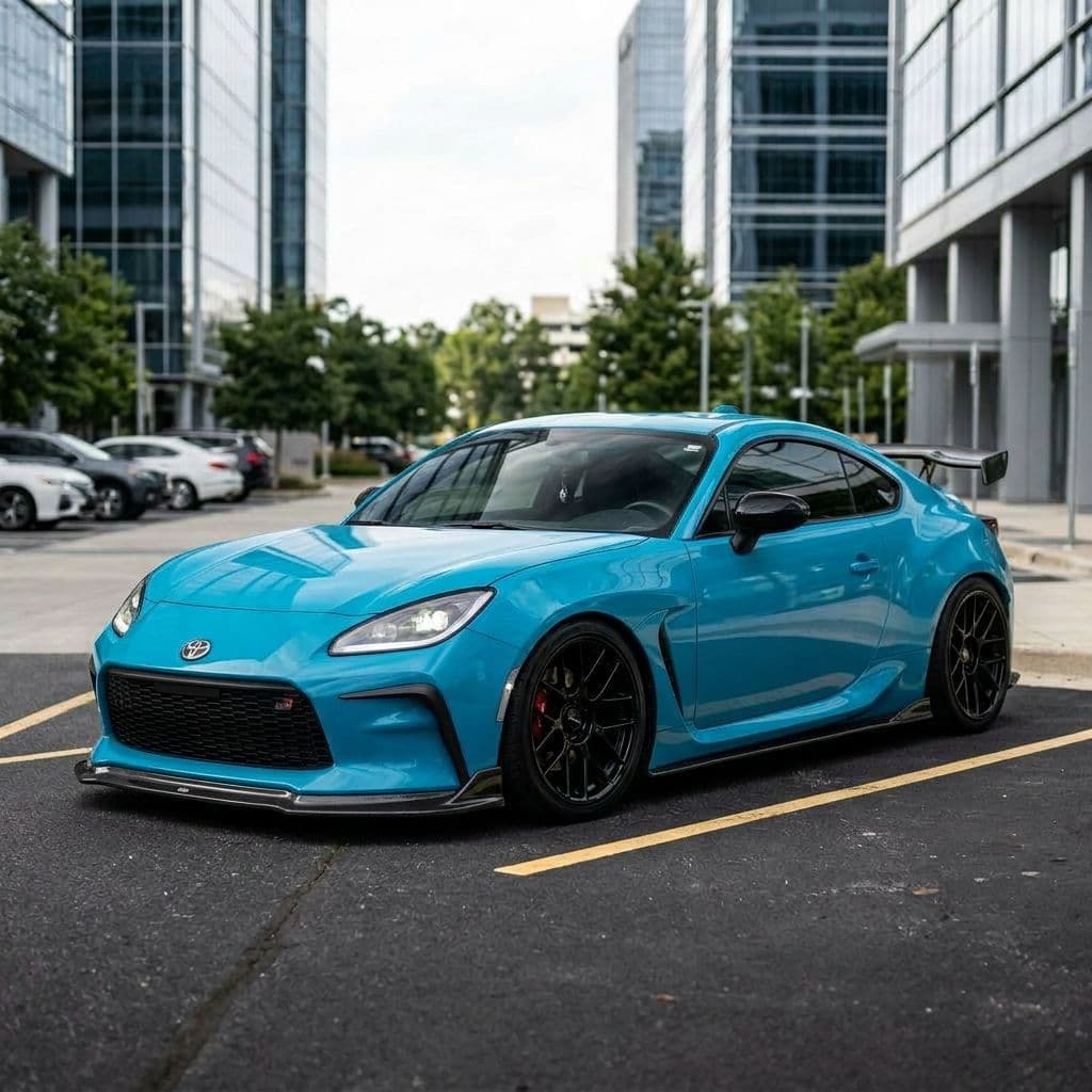 Toyota GR86 with Miami Blue paint job - AI generated preview